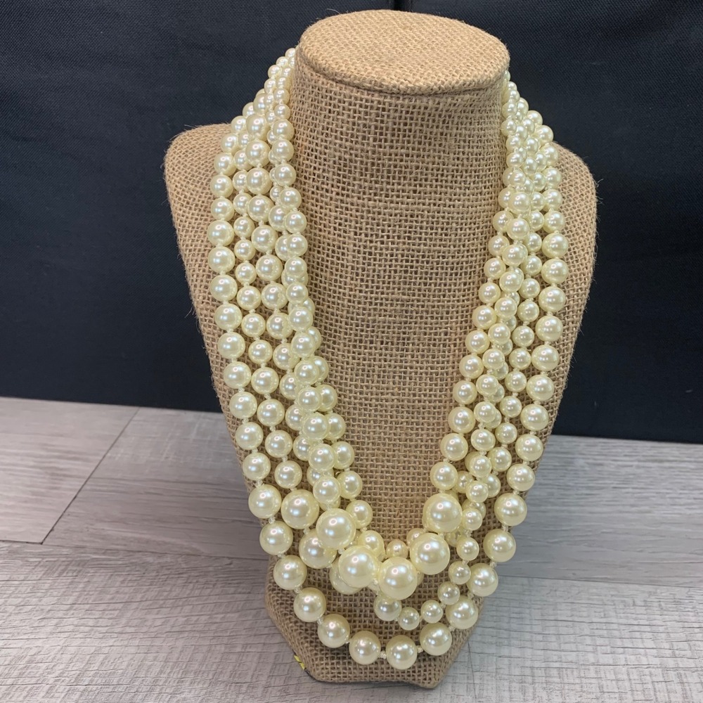 J.Crew Multi-Strand Faux Pearl Necklace Cream Gold Tone Clasp 18 Inch 5370